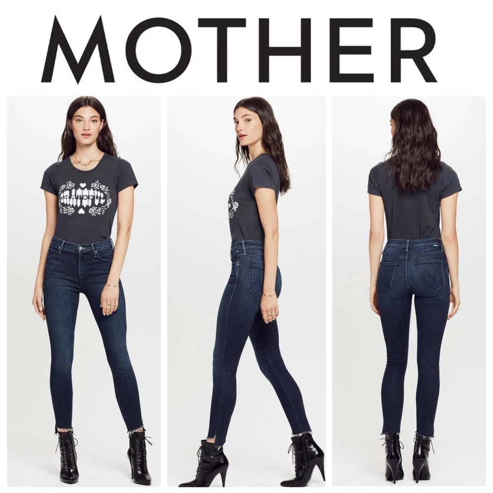 NWOT MOTHER Denim Stunner Ankle Fray in Disco Doll Wash (Dark Blue Denim)